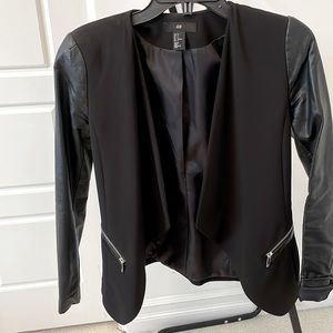 H&M Black Blazer with Faux Leather long sleeves size 4